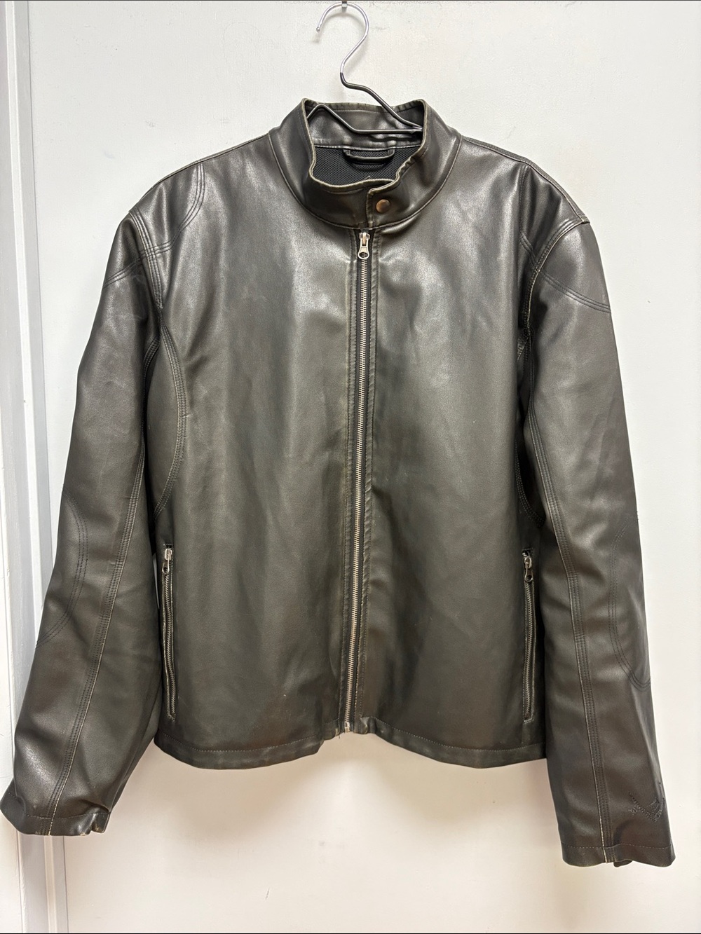 BC Ethic Men’s Faux Leather Motorcycle Cafe Racer Jacket Black XL